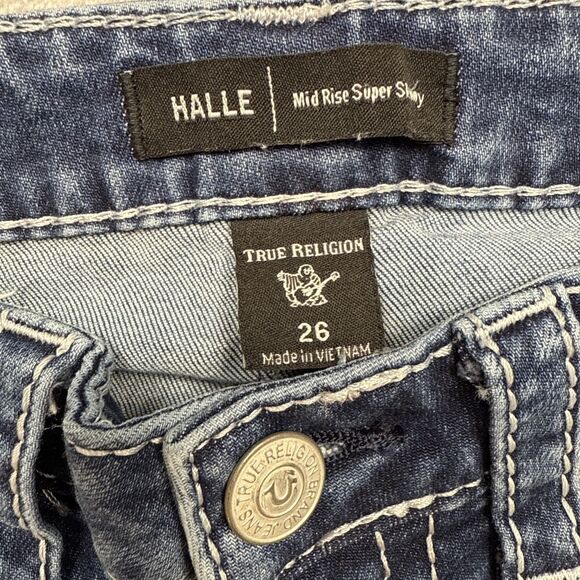 True Religion Halle Jeans Women 26 Mid Rise Super Skinny Medium Wash Distressed - Picture 4 of 9